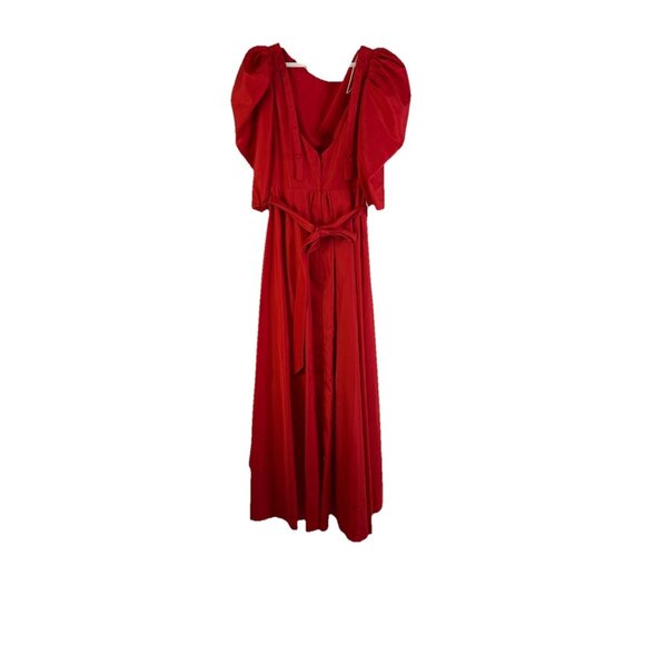 Vintage 80s Red Puff Sleeve Party Prom Dress Bridesmaid Red USA - Picture 1 of 11